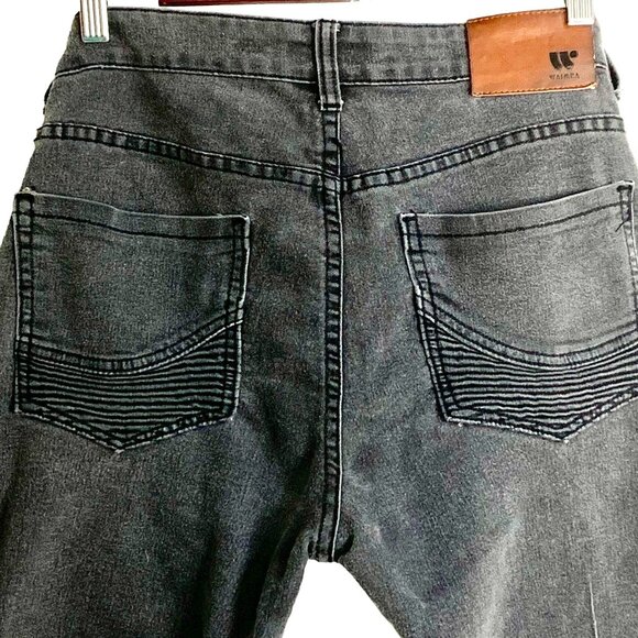 Waimea Moto Biker Ribbed Skinny Fit Jeans Mid Rise 34 Edgy Denim Black Wash Alt - Picture 5 of 9